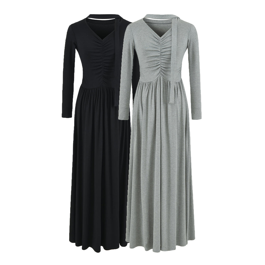 Damen Midikleid mit Raffung, V-Ausschnitt und tailliertem Faltenrock Echoarchiv