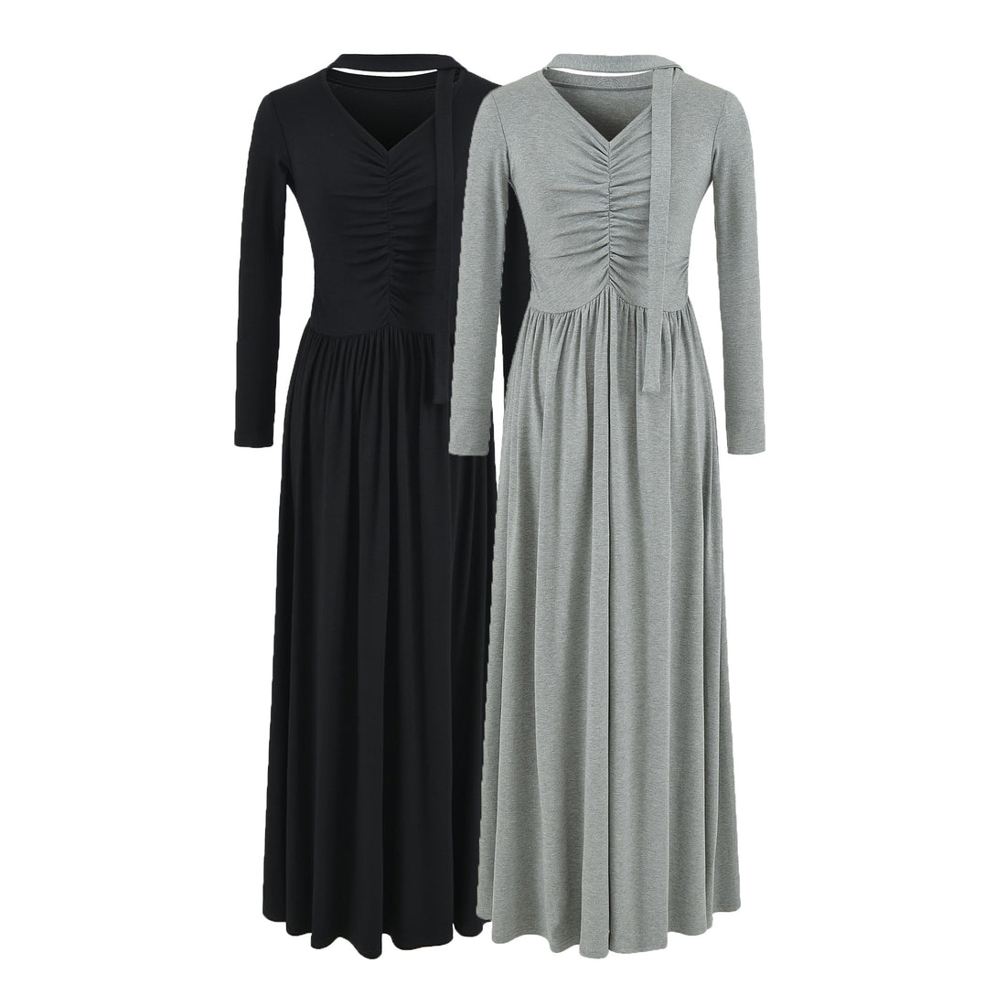 Damen Midikleid mit Raffung, V-Ausschnitt und tailliertem Faltenrock Echoarchiv