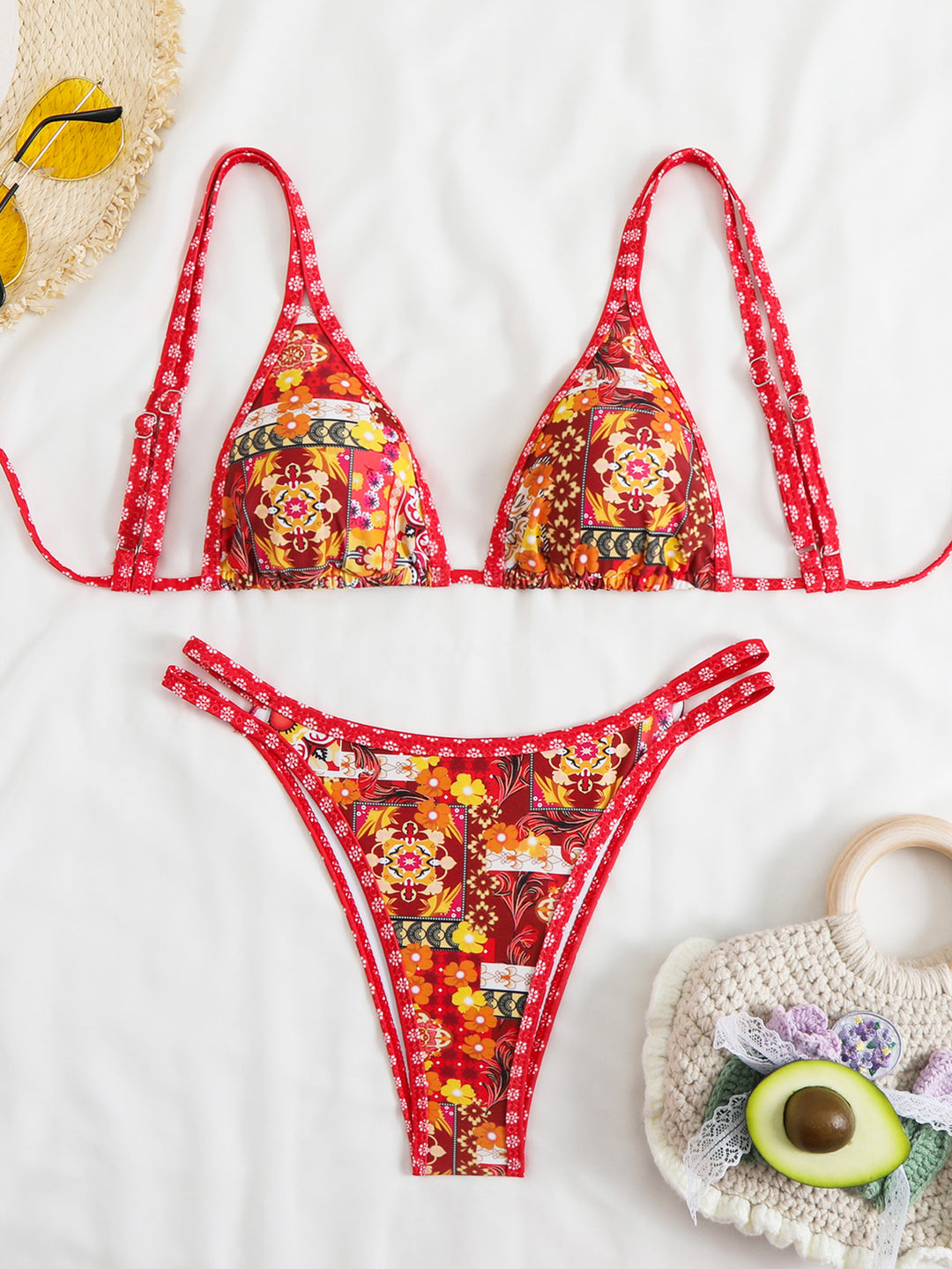 Damen Triangel-Bikini-Set mit verstellbaren Trägern und floralem Muster Echo Archiv