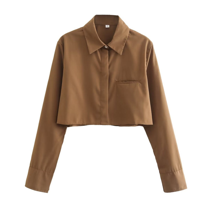 Damen nan kurze Hemdbluse mit klassischem Kragen, verdeckter Knopfleiste und Brusttasche Echo Archiv