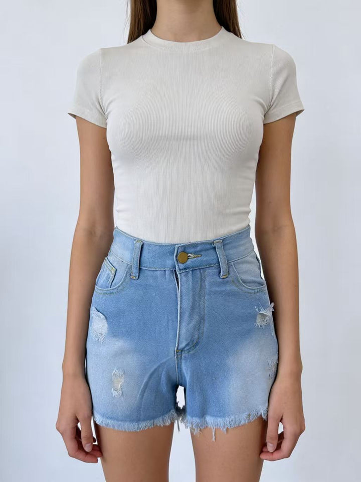 Damen Crop Top und High-Waist Jeans-Shorts Echo Archiv