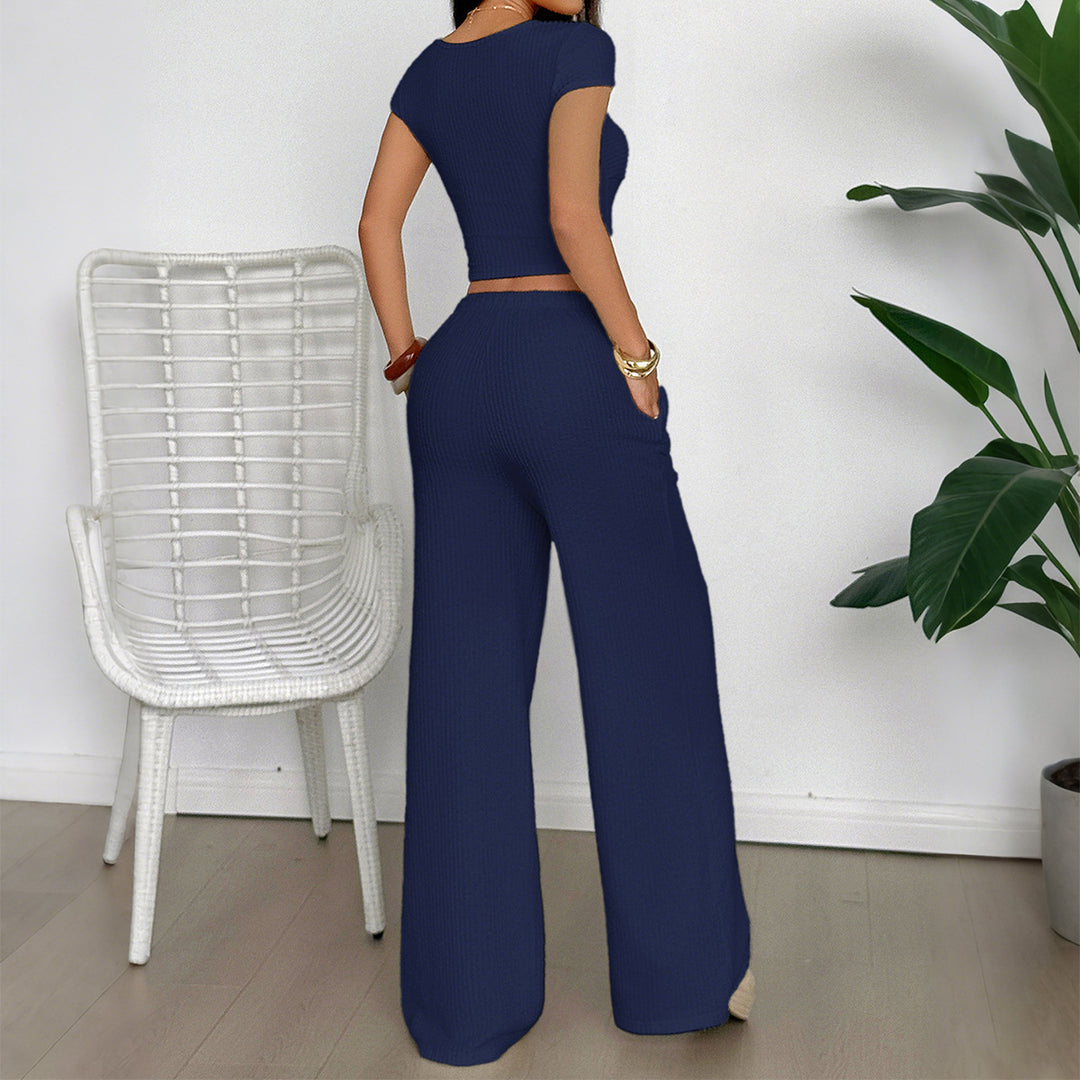 Damen Lässiges Zweiteiliges Set mit cropped Oberteil und weitem Hosen Echo Archiv