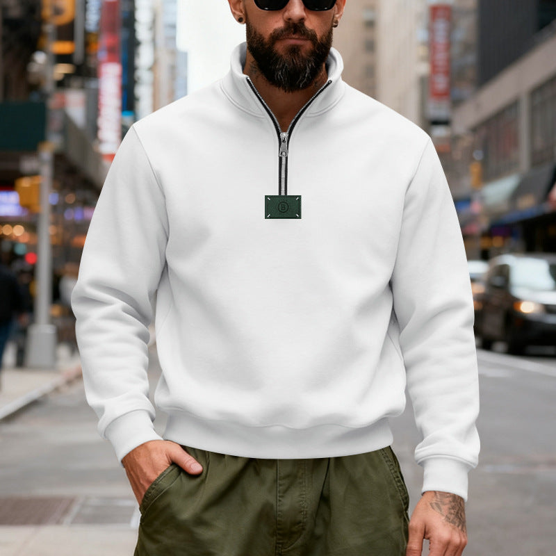 Herren nan hochgeschlossener Quarterzip-Sweatshirt aus schwerem Baumwollfleece mit Stehkragen Echo Archiv