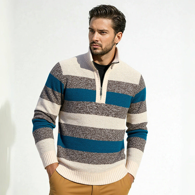 Herren Pullover mit hohem Kragen und strukturiertem Streifenmuster Echoarchiv