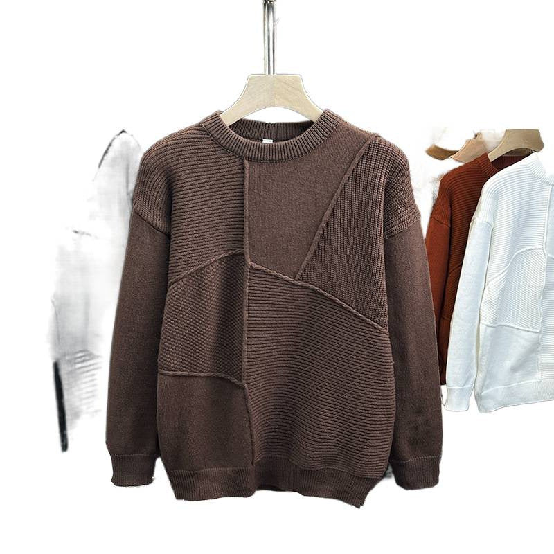 Herren Strukturierter Patchwork-Strickpullover mit Rundhals und gerippten Einsätzen Echoarchiv