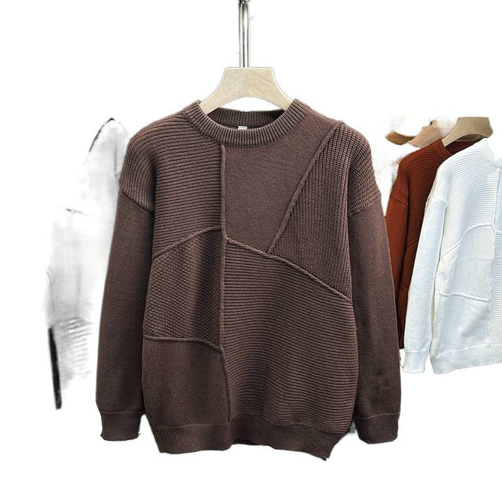 Herren Strukturierter Patchwork-Strickpullover mit Rundhals und gerippten Einsätzen Echoarchiv