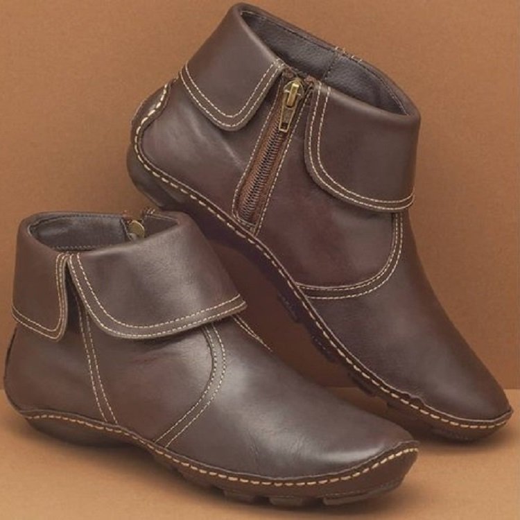 Damen nan weiche Leder-Booties mit klappbarem Riemen, seitlichem Reißverschluss und flexibler Profilsohle Echo Archiv
