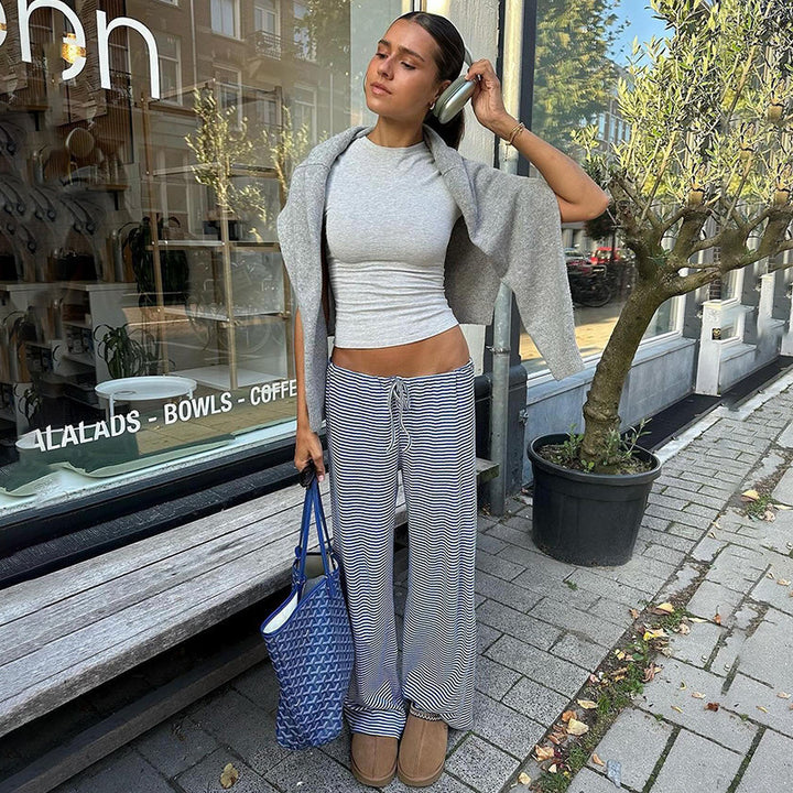 Damen nan leichte Jersey Loungehose mit Tunnelzug und weitem Bein Echo Archiv