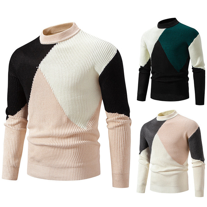 Herren modischer Rollkragenpullover mit grafischem Farbblockdesign Echoarchiv