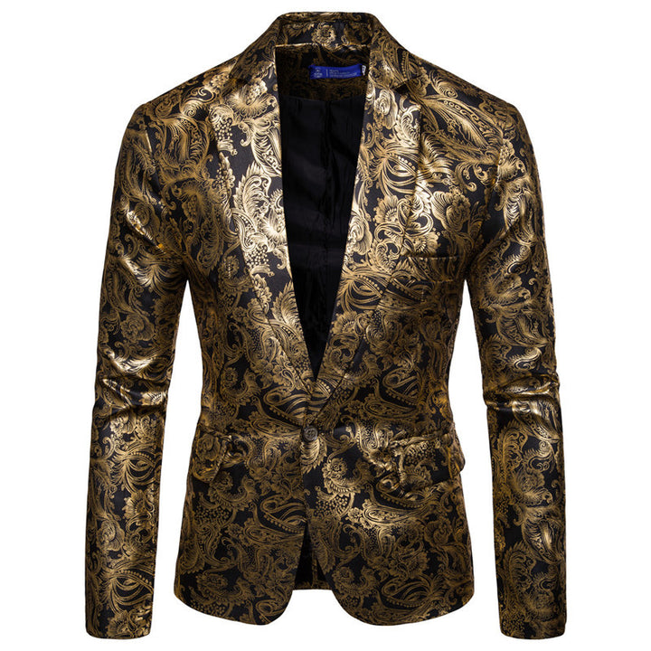 Herren exklusiver Paillettenblazer mit goldenen Verzierungen und modernem Schnitt Echoarchiv