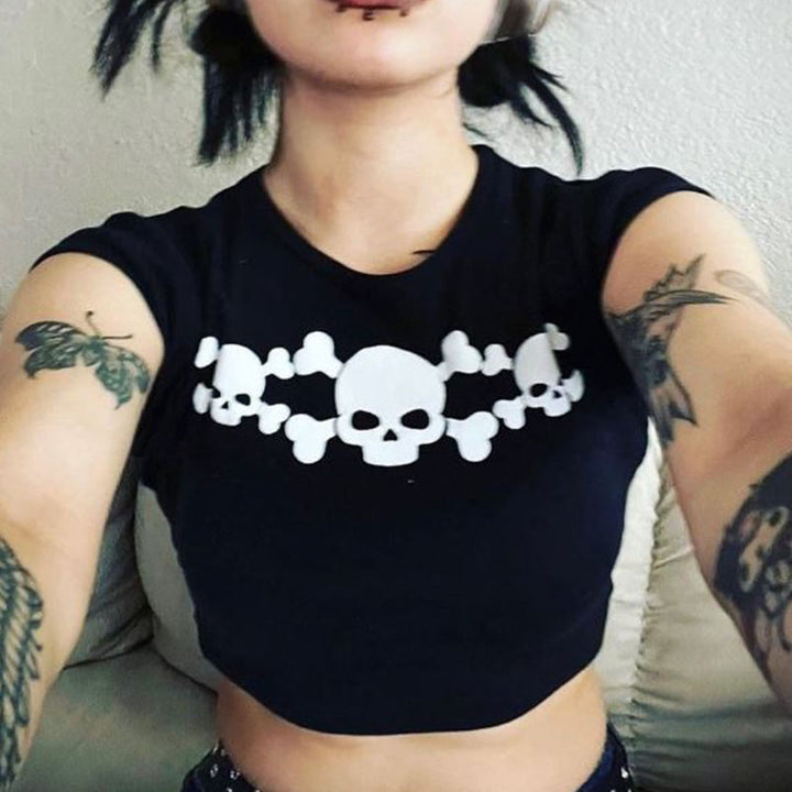 Damen Crop-T-Shirt mit kreativem Nostalgie-Druck und lässigem Schnitt Echo Archiv
