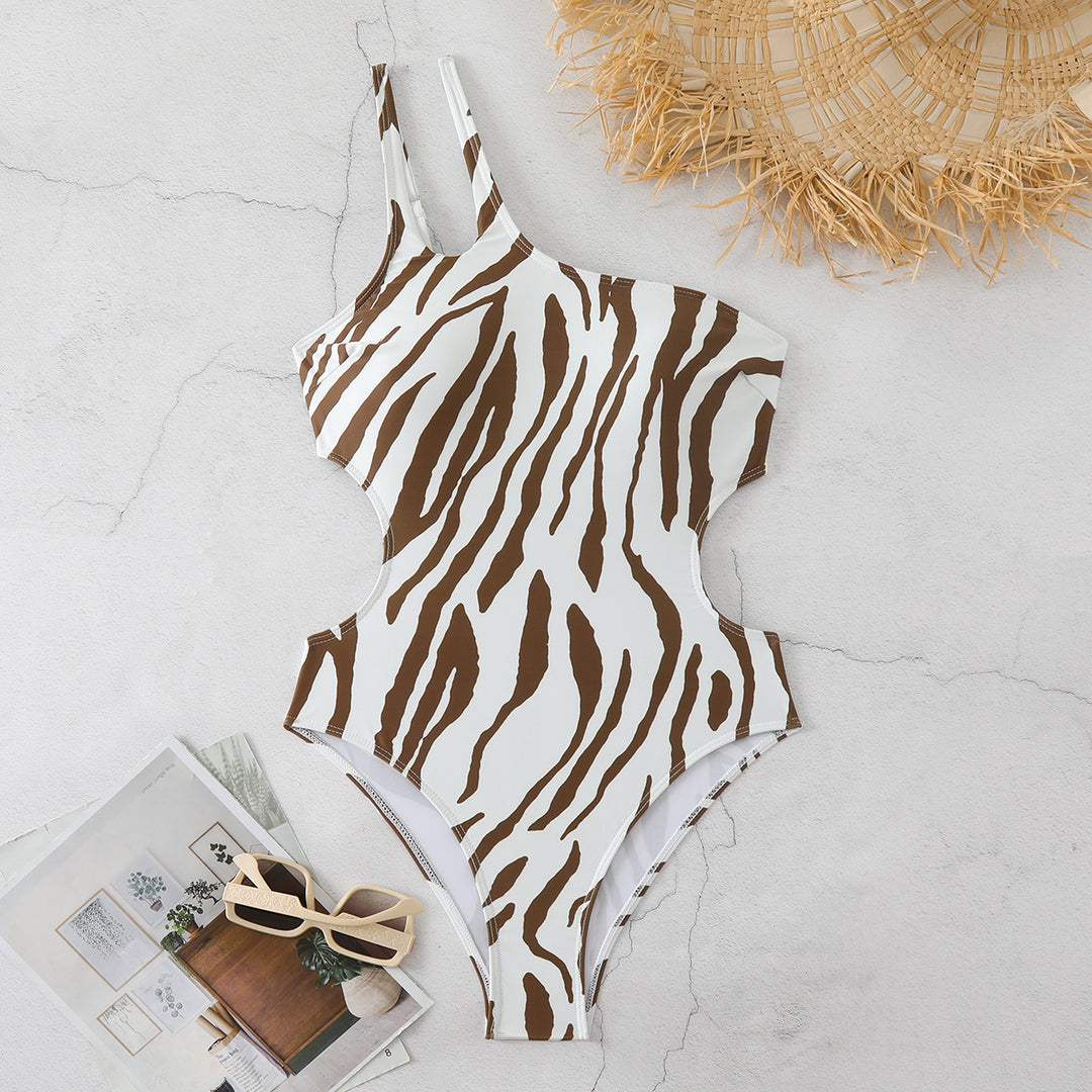 Damen Asymmetrischer Einteiler Badeanzug mit Tiermotiv Echo Archiv