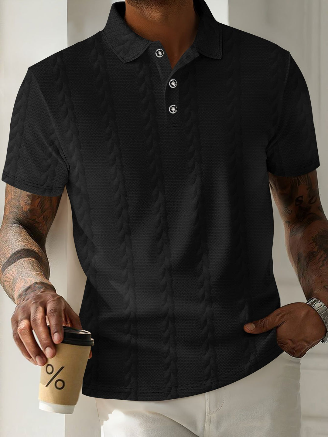 Herren Sportliches Poloshirt mit strukturiertem Muster Echoarchiv