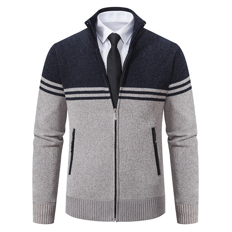 Herren sportliche und modische Strickjacke mit Reißverschluss und kontrastierenden Streifen Echoarchiv