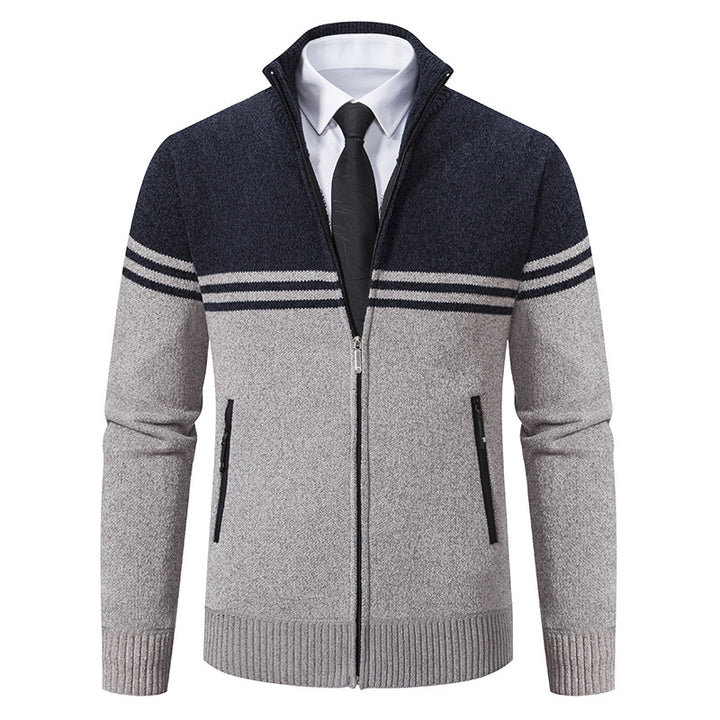 Herren sportliche und modische Strickjacke mit Reißverschluss und kontrastierenden Streifen Echoarchiv