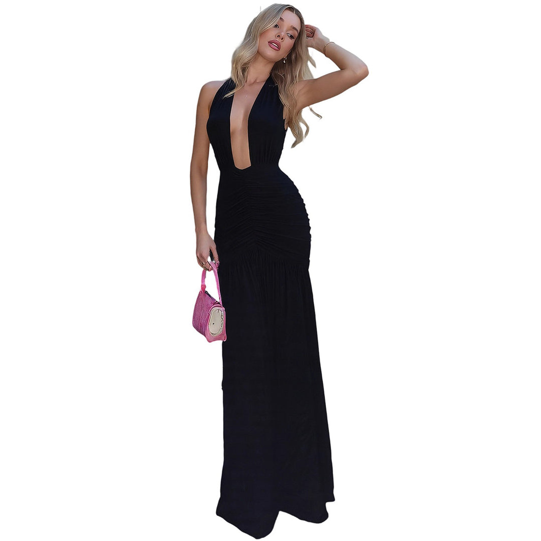 Damen Elegantes Maxikleid mit tiefem V-Ausschnitt und raffinierten Raffungselementen Echo Archiv