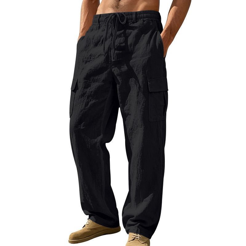Herren nan entspannt geschnittene Strand-Cargohose aus Leinenblend mit elastischem Tunnelzug und zweifacher Klapptasche Echo Archiv