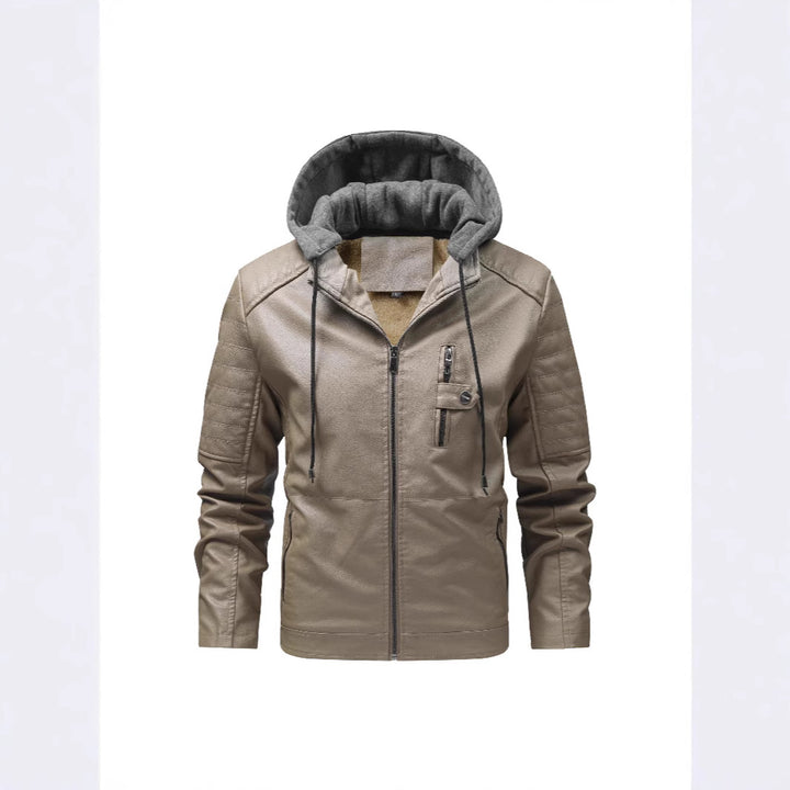 Herren Stilvolle Kunstlederjacke mit Kapuze Echo Archiv
