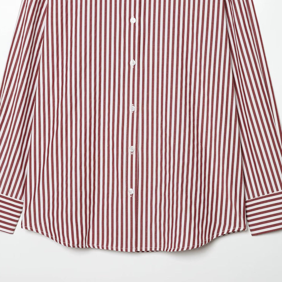 Damen Oversize Streifen‑Hemdbluse mit überschnittener Schulter und verlängertem Saum Echo Archiv
