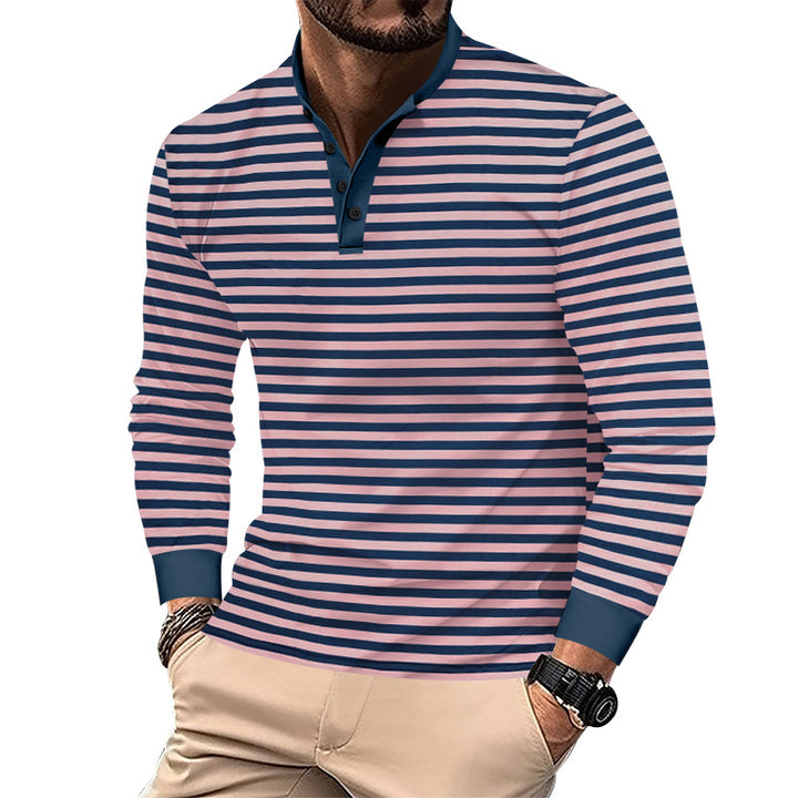 Herren Langarm-Henley-Shirt mit modischem Streifenmuster und eleganter Knopfleiste Echoarchiv