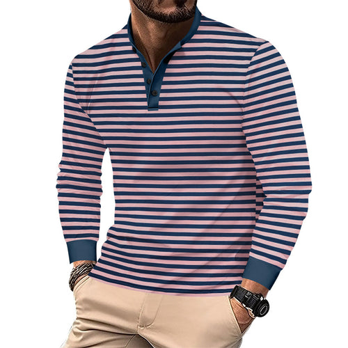 Herren Langarm-Henley-Shirt mit modischem Streifenmuster und eleganter Knopfleiste Echoarchiv