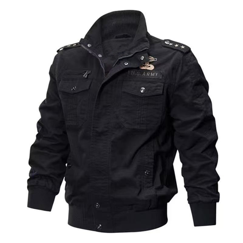 Herren Militärische Bomberjacke mit Epauletten, Stehkragen und Utility-Taschen Echoarchiv