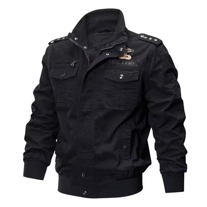 Herren Militärische Bomberjacke mit Epauletten, Stehkragen und Utility-Taschen Echoarchiv