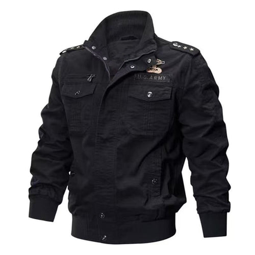 Herren Militärische Bomberjacke mit Epauletten, Stehkragen und Utility-Taschen Echoarchiv