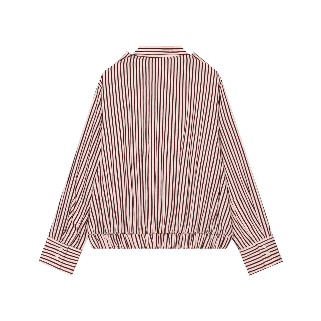 Damen Gestreifte Oversized Hemdjacke mit Tunnelzugsaum und Pattentaschen Echo Archiv