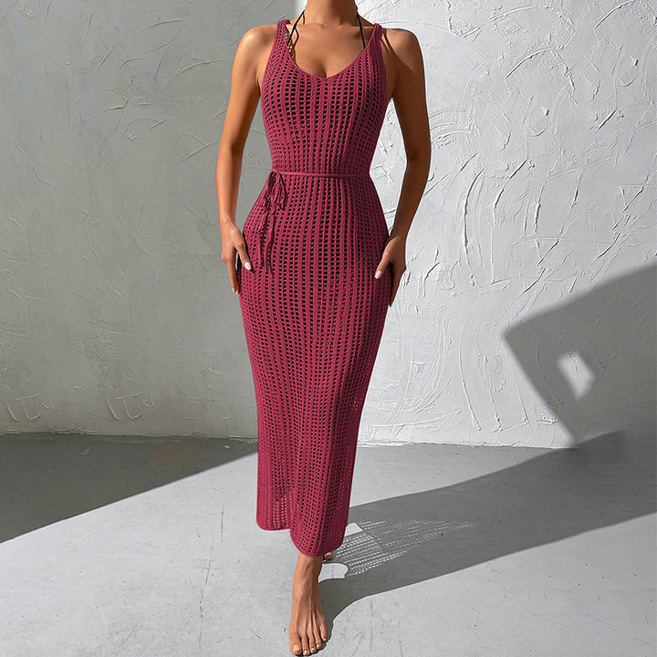 Damen gehäkeltes Maxikleid mit tailliertem Schnitt und seitlichem Kordelzug Echo Archiv