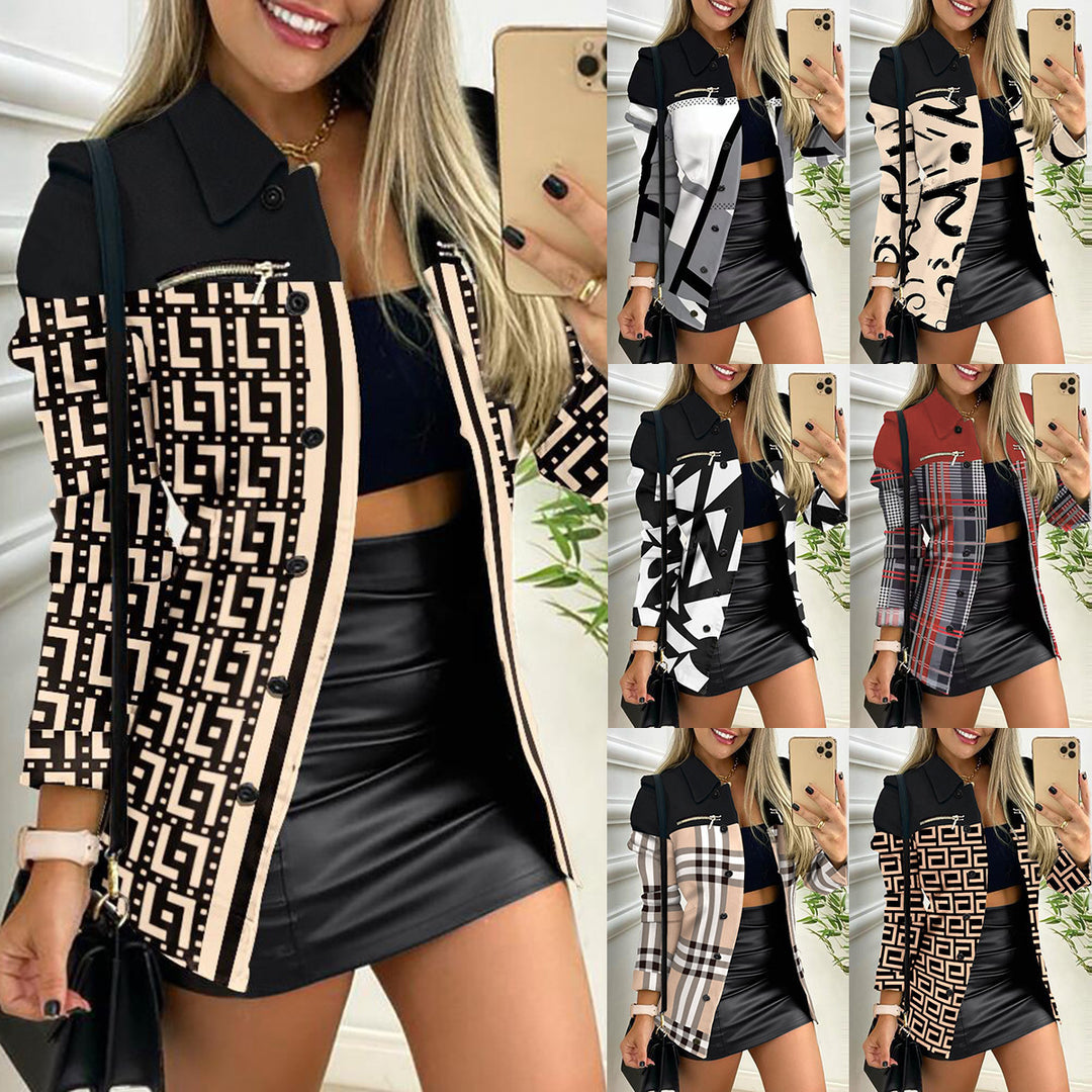 Damen nan karierter Longblazer im Shacket-Stil mit dekorativen Reißverschlüssen Echo Archiv