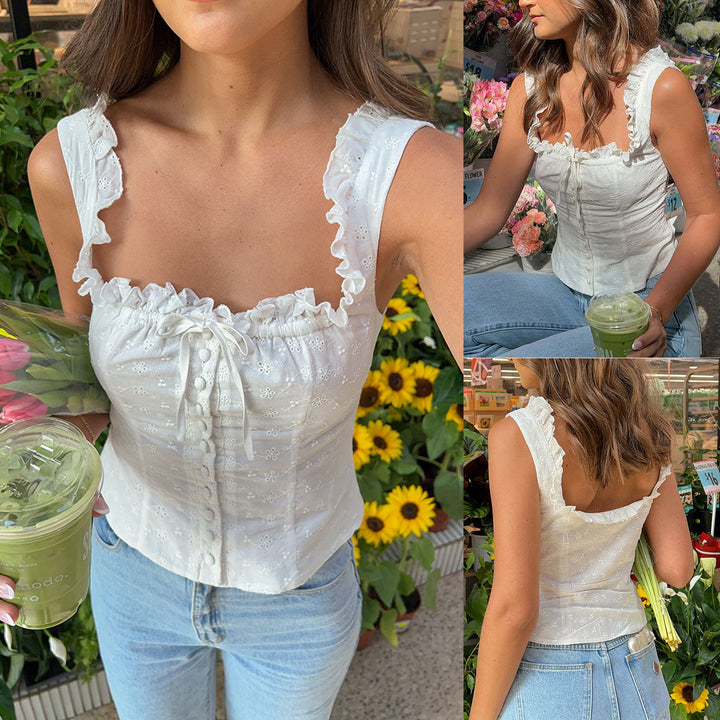 Damen Rüschenbluse mit Knopfleiste und floralem Design Echo Archiv