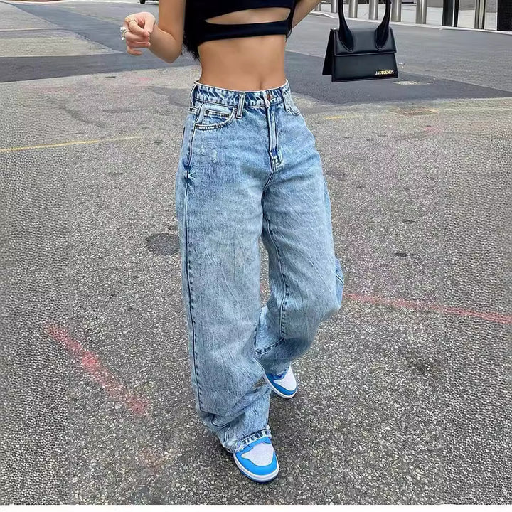 Damen nan weite High-Waist Baggy-Jeans mit tiefem Schritt, Five-Pocket Design und extra-langen Beinen Echo Archiv