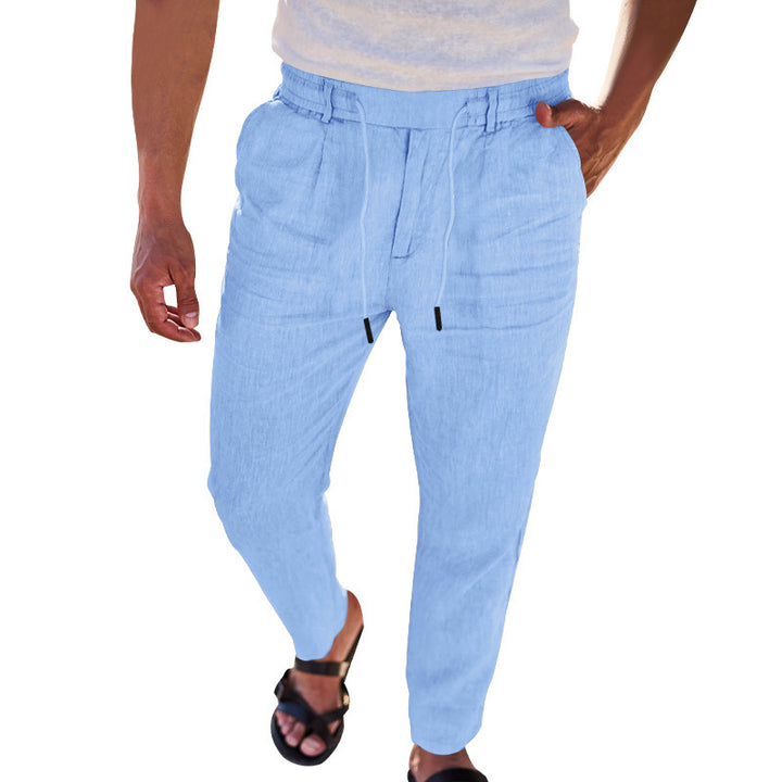 Herren lässige Leinenhose mit elastischem Bund und praktischen Seitentaschen Echoarchiv