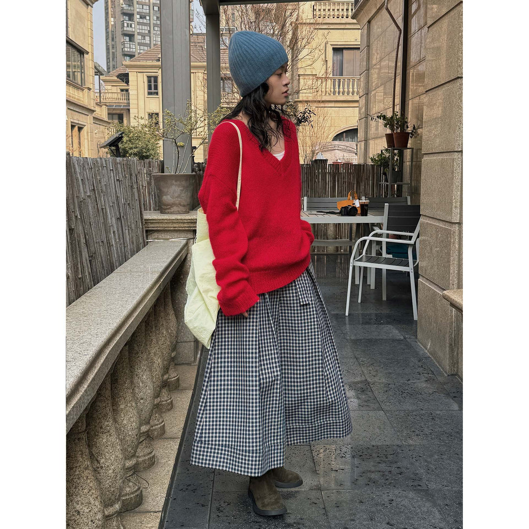 Damen Oversize Mohair‑Mix V-Ausschnitt Pullover mit extraweitem Ärmel Echoarchiv