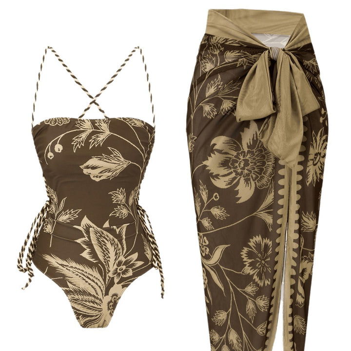 Damen Eleganter Floral Badeanzug mit passendem Wickelrock Echo Archiv