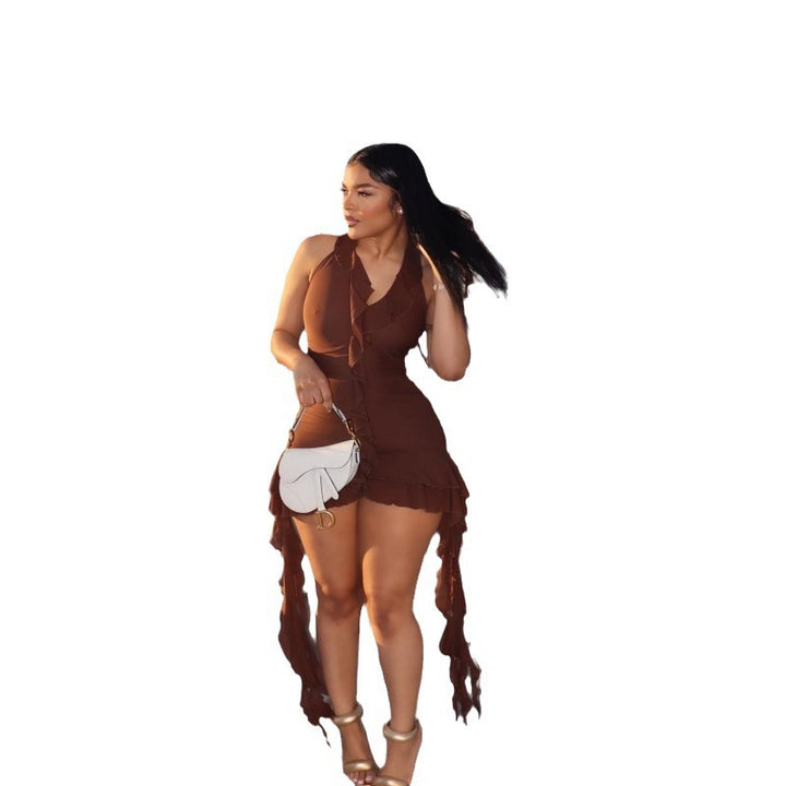 Damen sexy Minikleid mit Rüschen und schulterfreiem Design Echo Archiv