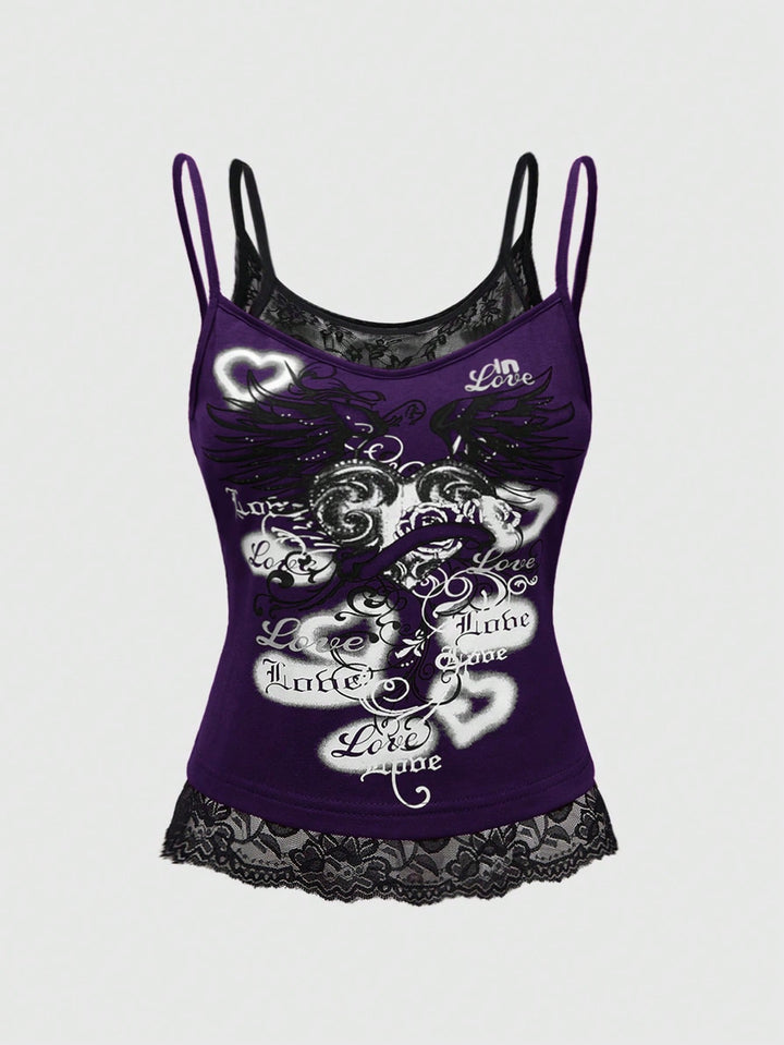 Damen Spitze Cami Top mit Grafischem Print Echo Archiv