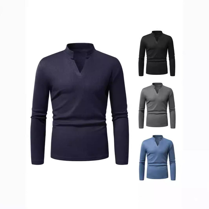 Herren Langarmshirt mit modernem Stehkragen und strukturiertem Design Echoarchiv