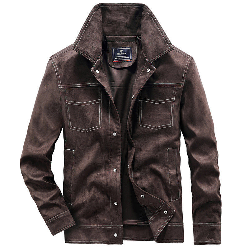 Herren Veloursimitation-Truckerjacke mit Kontrastnähten und Overshirt-Schnitt Echo Archiv