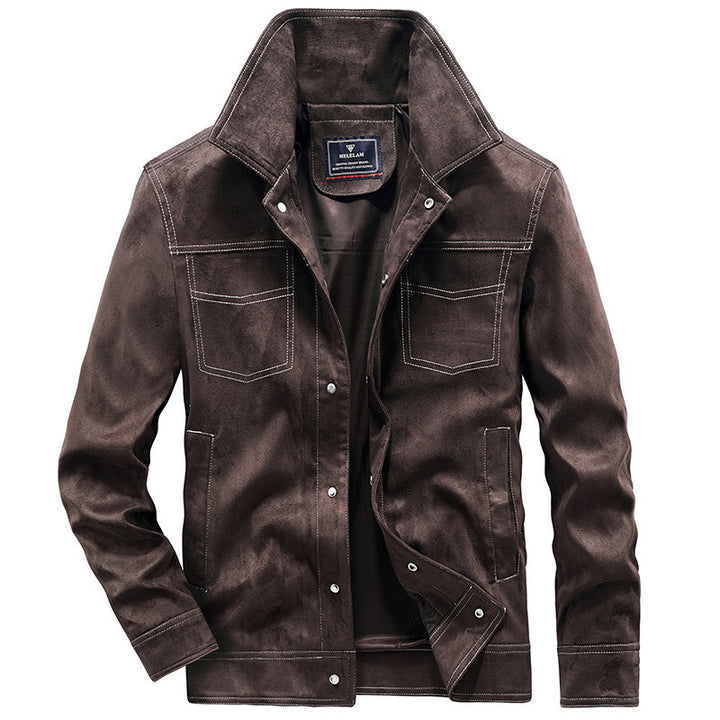 Herren Veloursimitation-Truckerjacke mit Kontrastnähten und Overshirt-Schnitt Echo Archiv