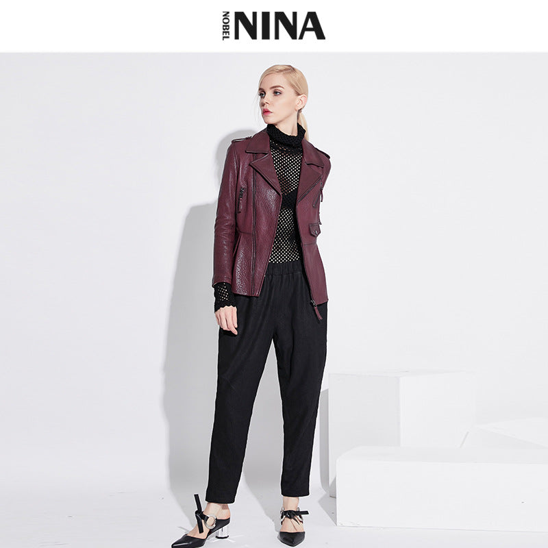 Damen Stylische Lederbikerjacke mit tailliertem Schnitt Echo Archiv