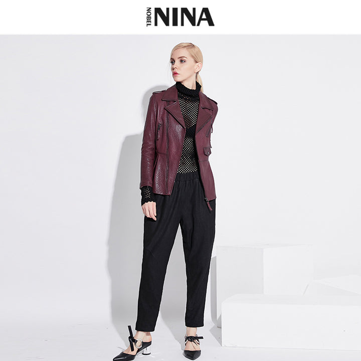 Damen Stylische Lederbikerjacke mit tailliertem Schnitt Echo Archiv
