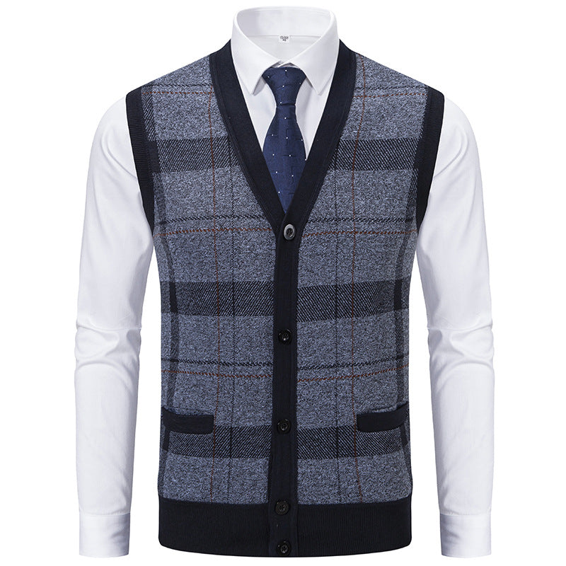 Herren elegante Strickjacke mit modernem Karomuster Echoarchiv