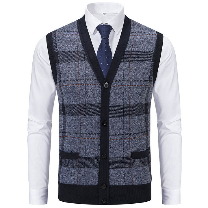 Herren elegante Strickjacke mit modernem Karomuster Echoarchiv