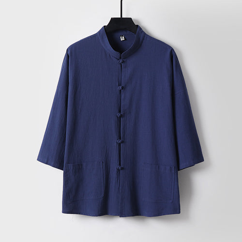 Unisex Locker geschnittene Leinen-Baumwoll Jacke mit Stehkragen Echoarchiv