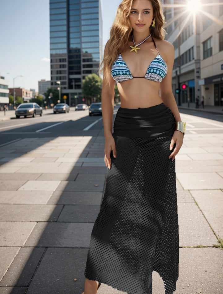 Damen Bikini-Set mit geometrischem Druck und transparenter Strick-Überschlag Echo Archiv