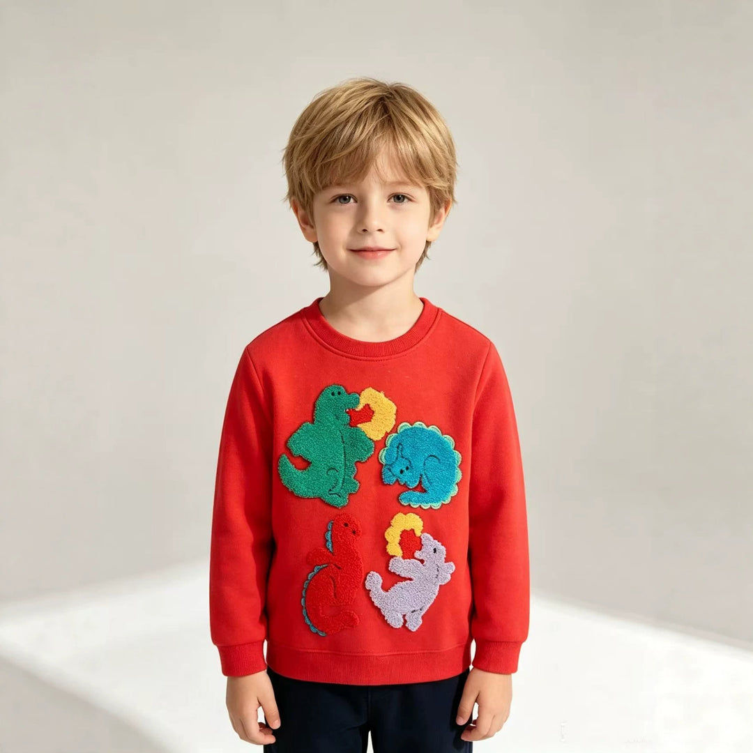 Kinder Sweatshirt mit buntem Dinosaurier und Blumen-Applikationen Echo Archiv