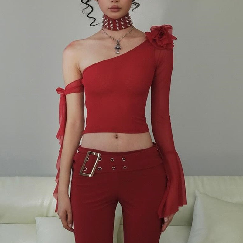 Damen Off-Shoulder Oberteil mit transparenten Ärmeln und dekorativen Akzenten Echo Archiv