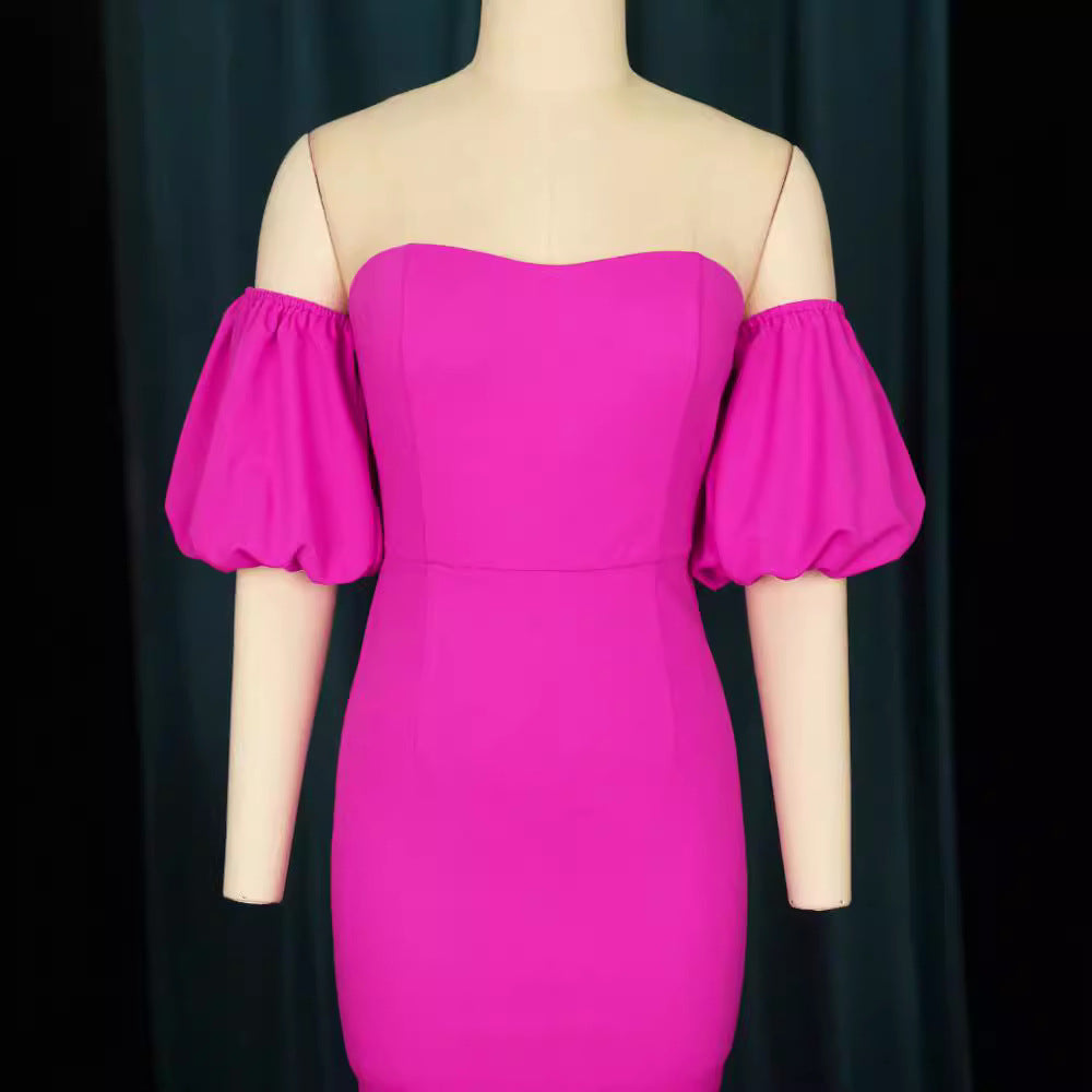 Damen Figurbetontes Abendkleid mit voluminösen Puffärmeln und Rüschenabschluss Echo Archiv
